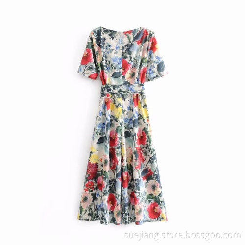 Womens Summer Newest Floral Print Long Dress